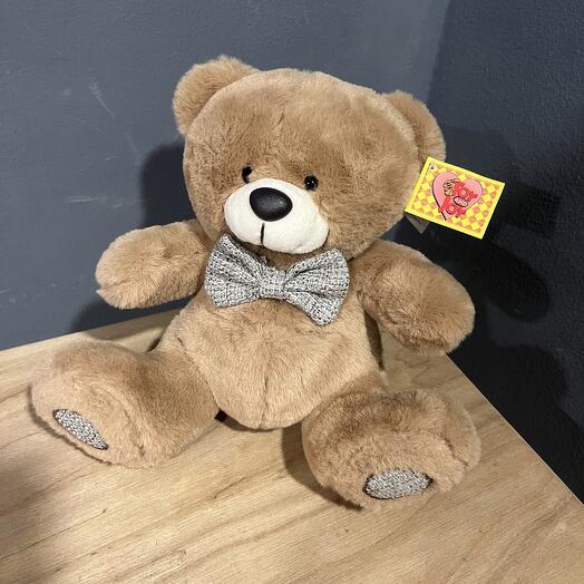 Мишка с бантиком бежевый 20 см