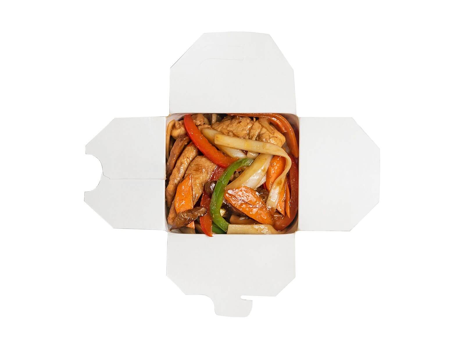 Вок курица с яичной лапшой и овощами