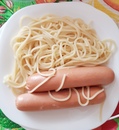 Спагетти +соус 2 шт. сосиски
