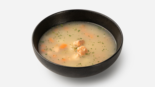 Суп уха "по-царски" с форелью радужной и киноа