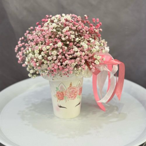 Букет из гипсофилы в стаканчике Единорог (к1740)