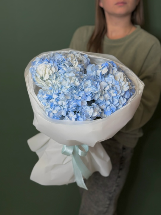 Монобукет из голубых гортензий 3 штуки