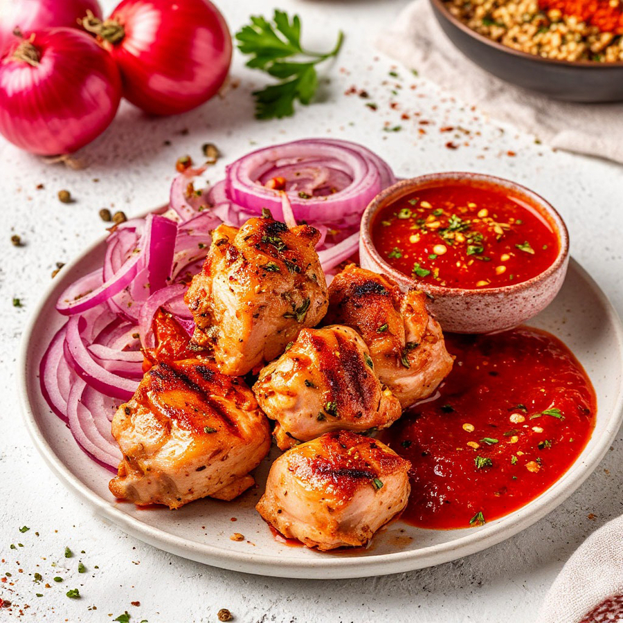Шашлык из куриного окорока 100\30\20\10 гр.