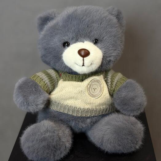 Мягкая игрушка серый мишка в свитере