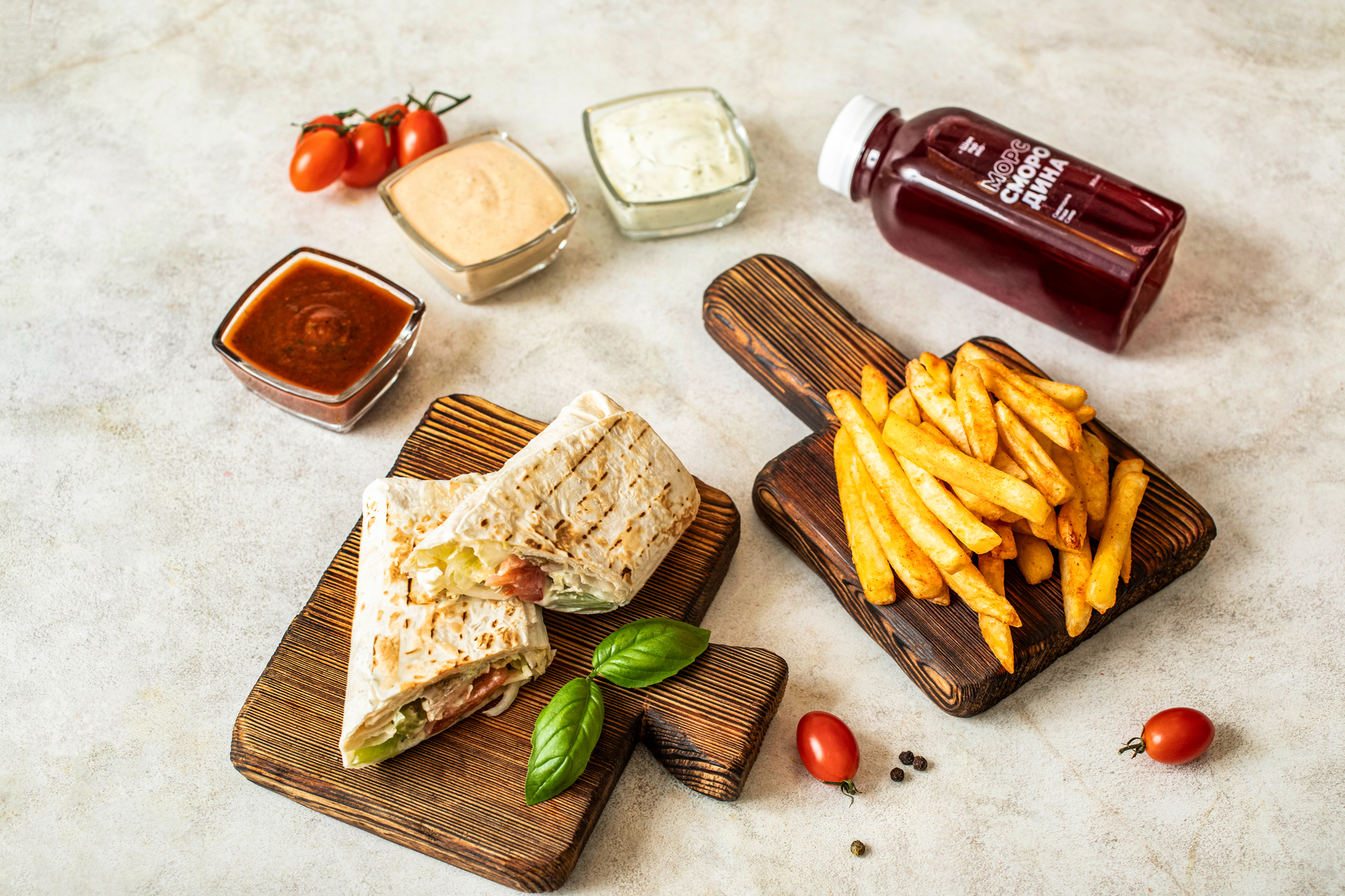 Шаурма + Картофель фри + Морс + Соус