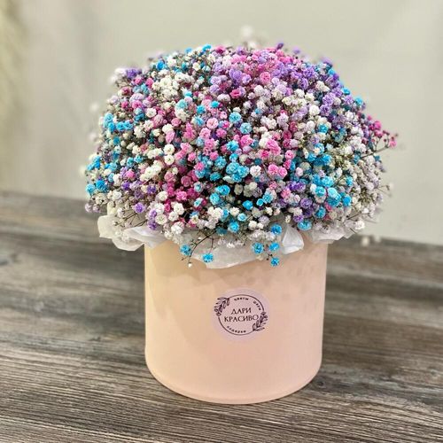 Букет из цветной гипсофилы в коробке (к1889)