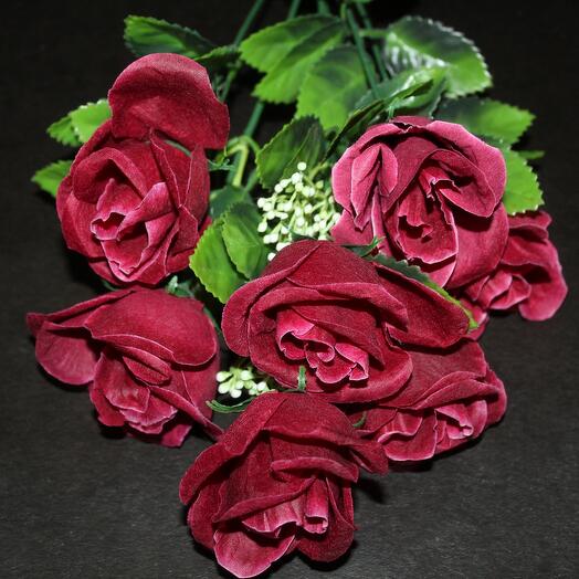 Искусственные цветы Кустовые розы бордовые