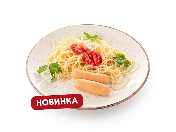 СПАГЕТТИ С КУРИНЫМИ МИНИ-СОСИСКАМИ