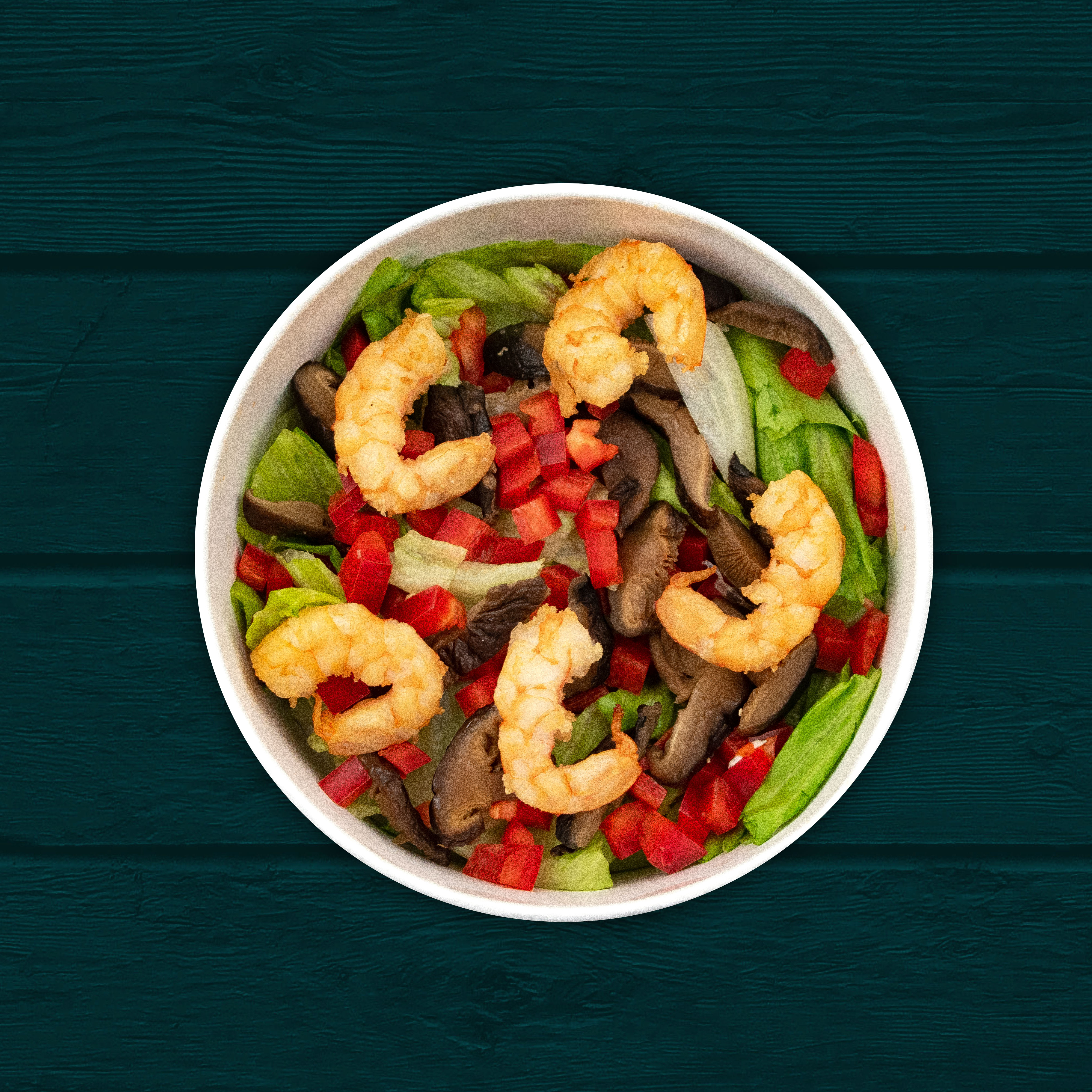 Салат с креветками и шиитаке