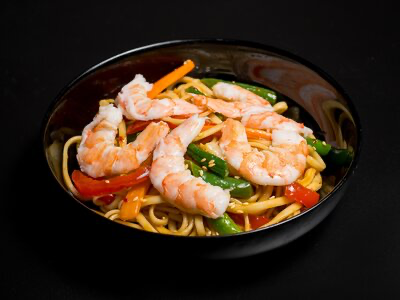 Креветки в соусе терияки (пшеничная лапша)