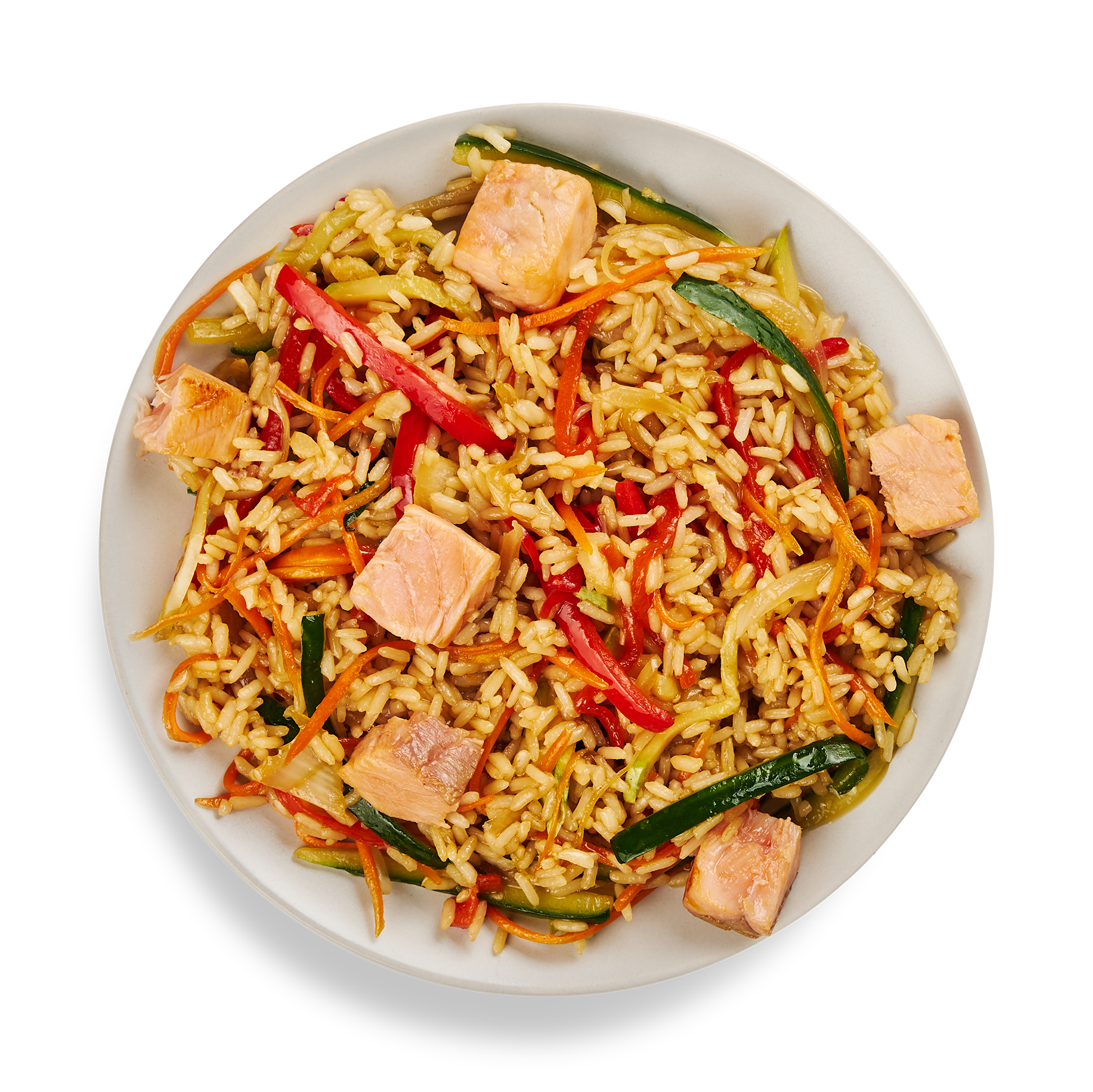 Рис по-тайски с лососем и овощами