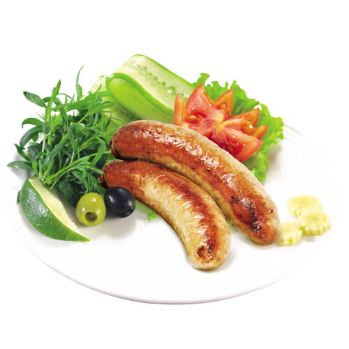Колбаски жареные из курицы с гарнииром