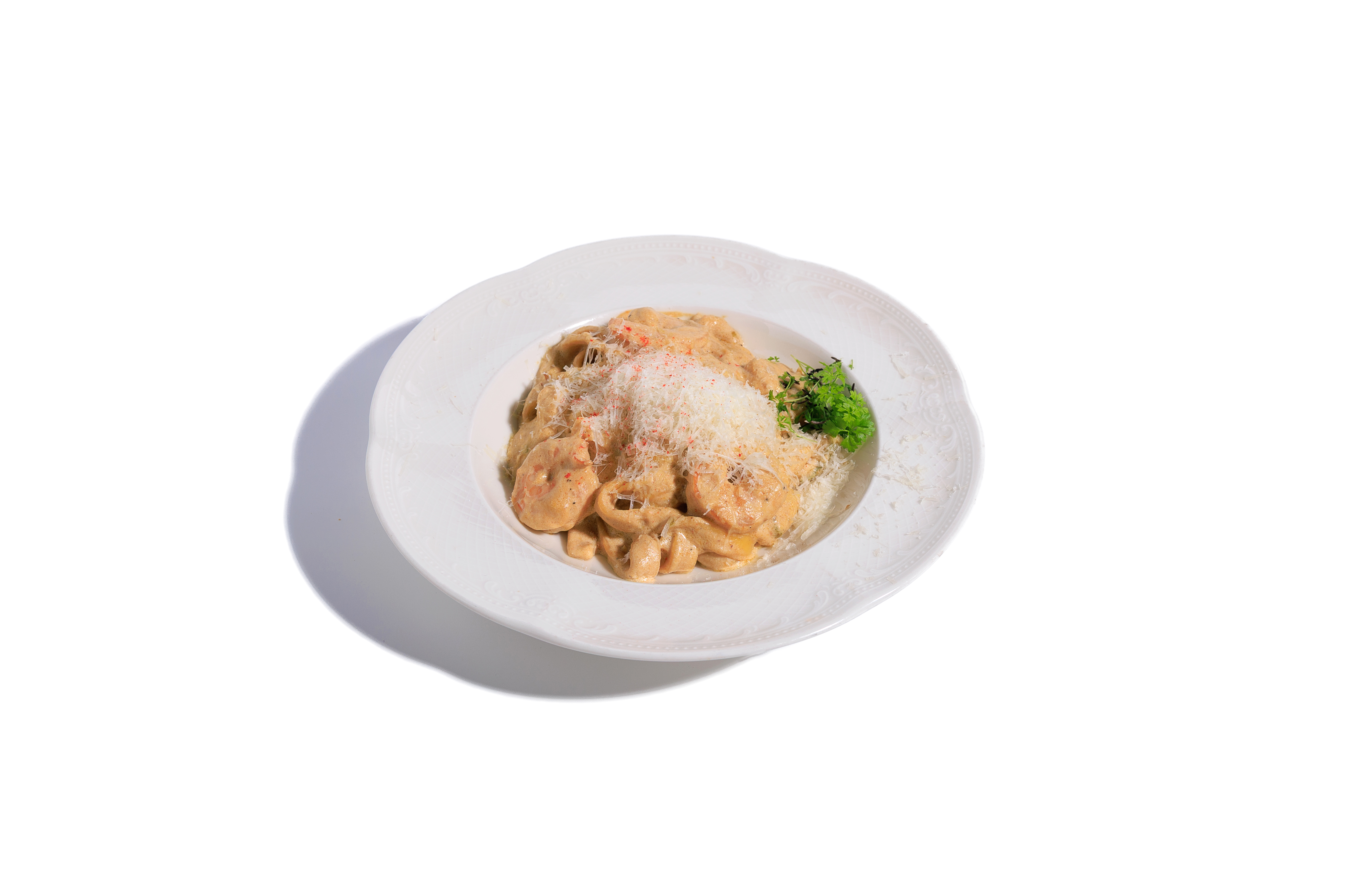 Паста с креветками, цукини и сливочным соусом.