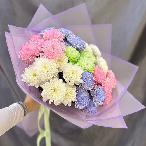 Букет из семи цветных хризантем (б0075)