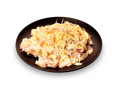 Паста Феттуччине с ветчиной и грибами