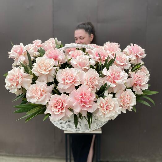 Корз.из 31 шт розовыми вывернутыми франц.розами