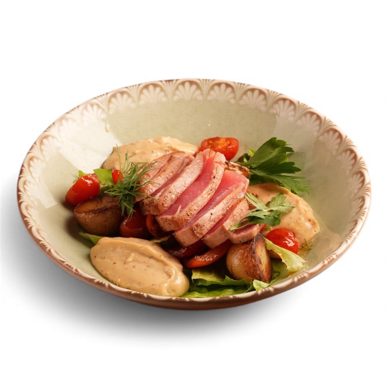 [Д] Нисуадзе с опаленным тунцом, пряными овощами и ткемали