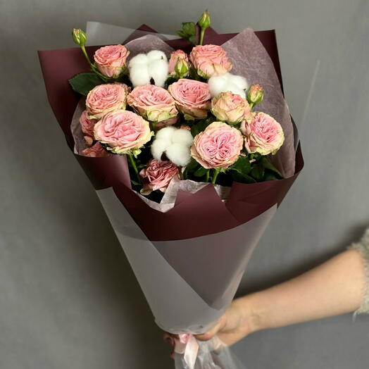 Роза кустовая пионовидная премиум класса с хлопком