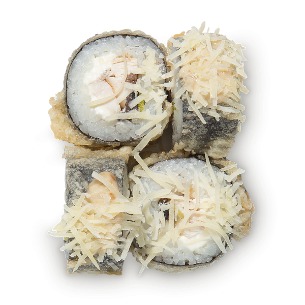Жареный ролл со сливочным сыром, куриной грудкой, шампиньонами