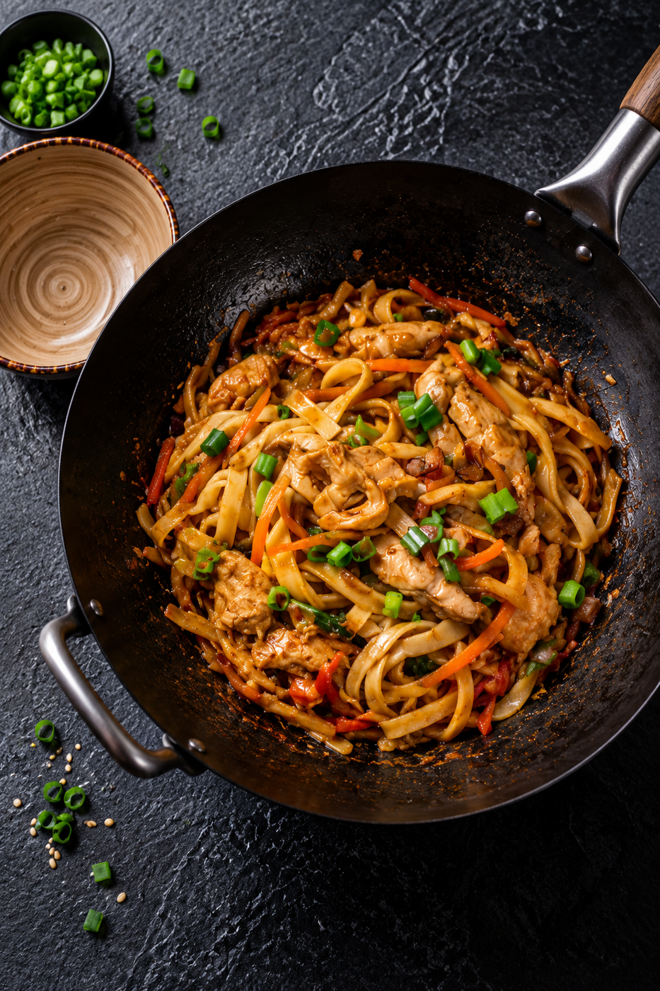 Лапша с курицей и овощами