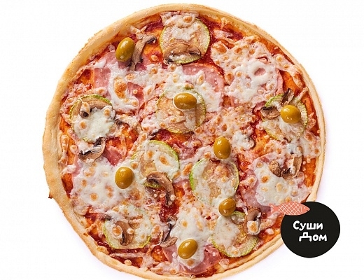 Пицца с цукини и ветчиной