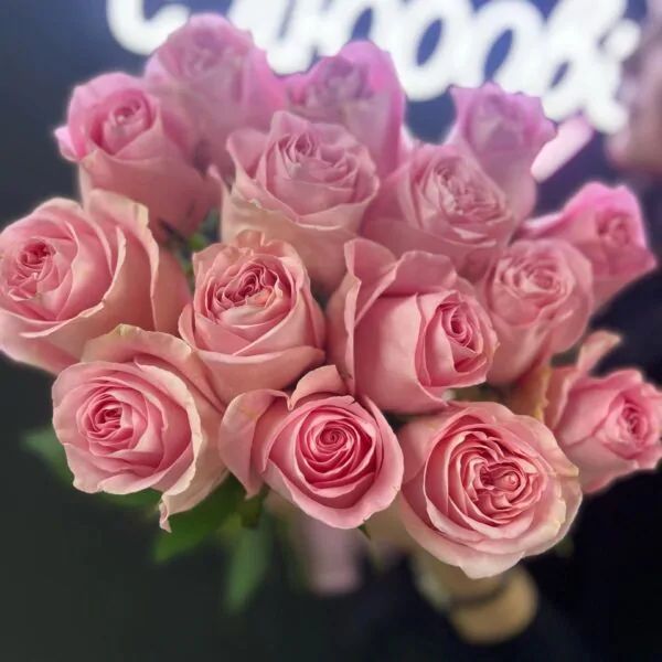 Букет из 15 светло-розовых роз пол ленту