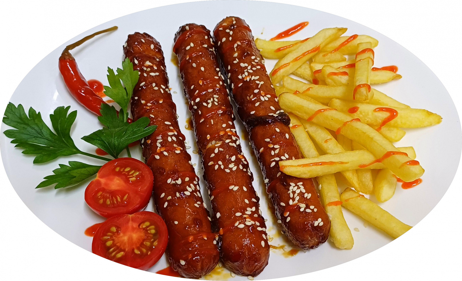 Колбаски Пражские с картофелем фри