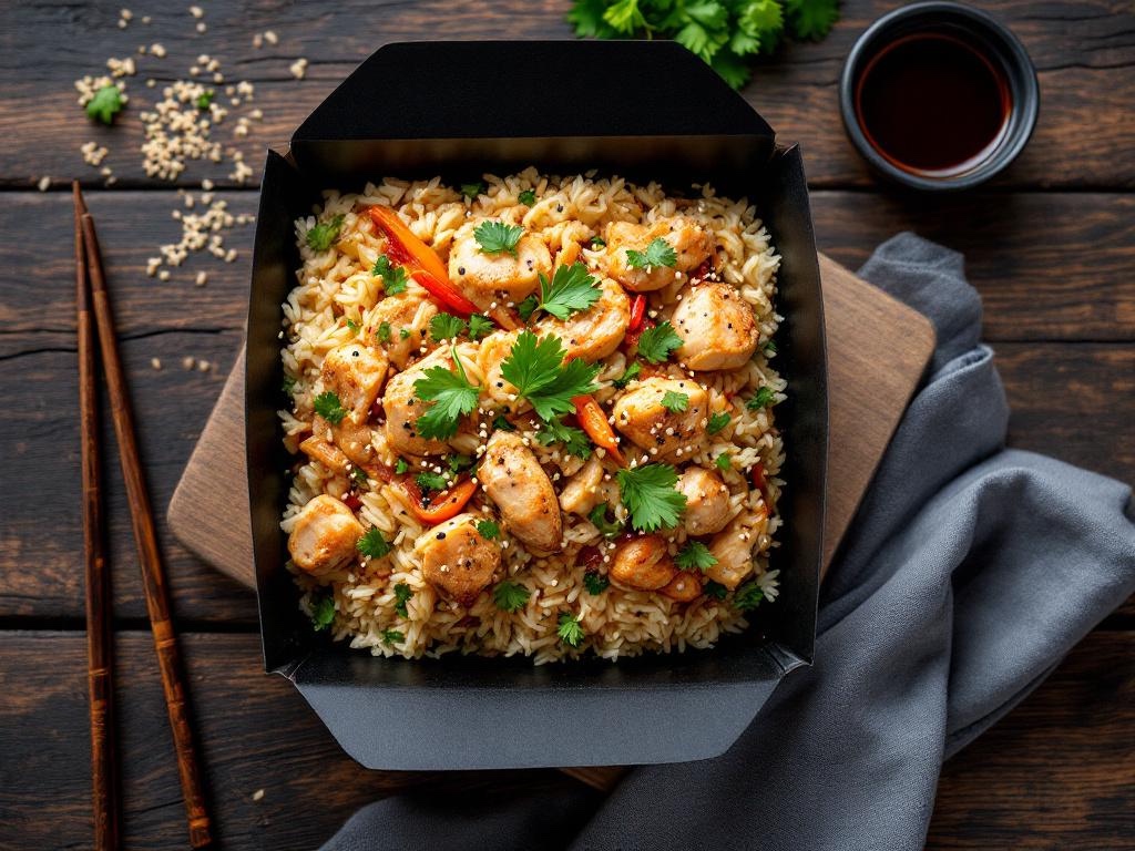 Тяхан с курицей и овощами 