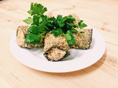 Рулетики из баклажанов с орех. начинкой