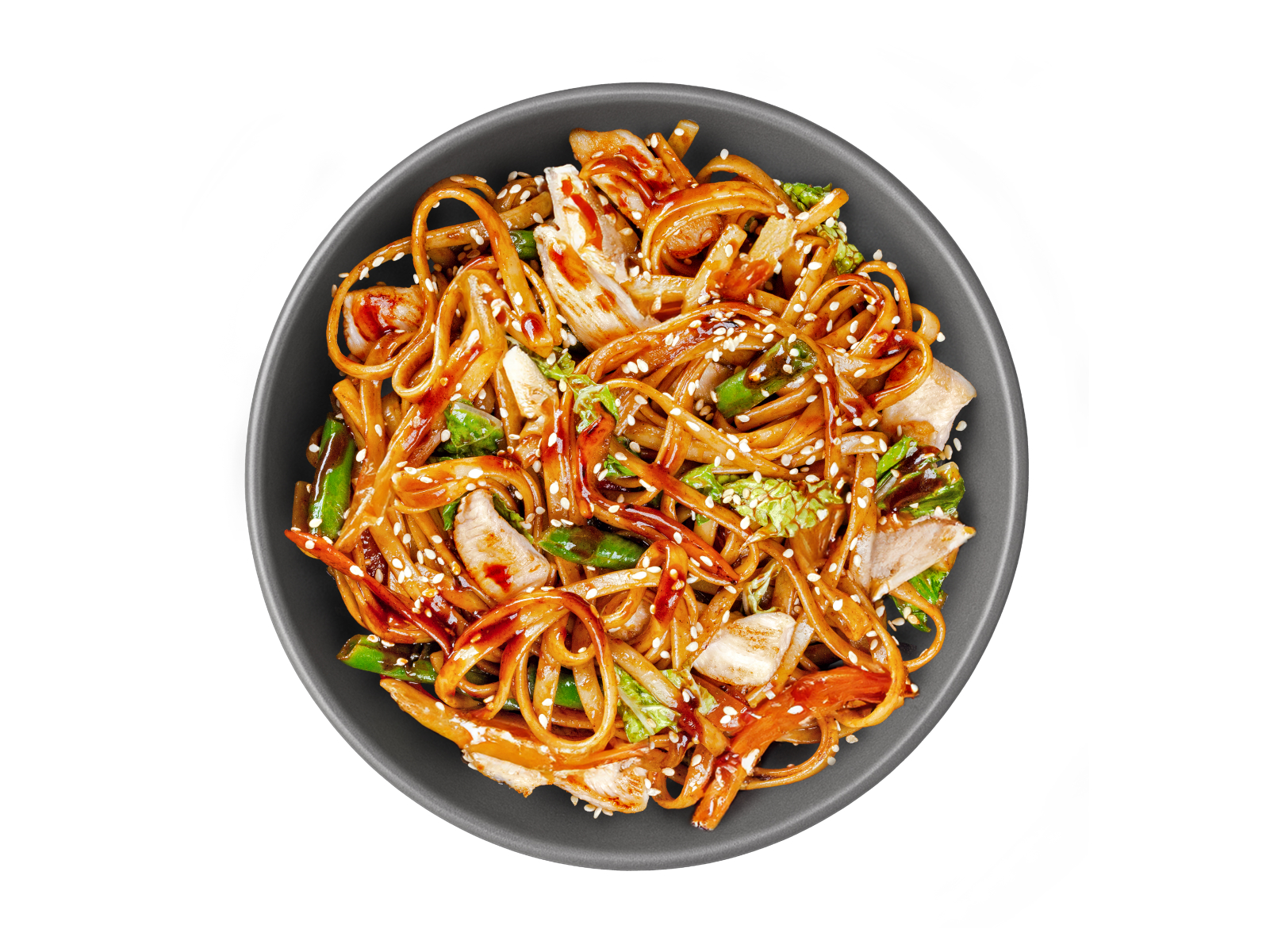 Курица в терияки-соусе с яичной лапшой