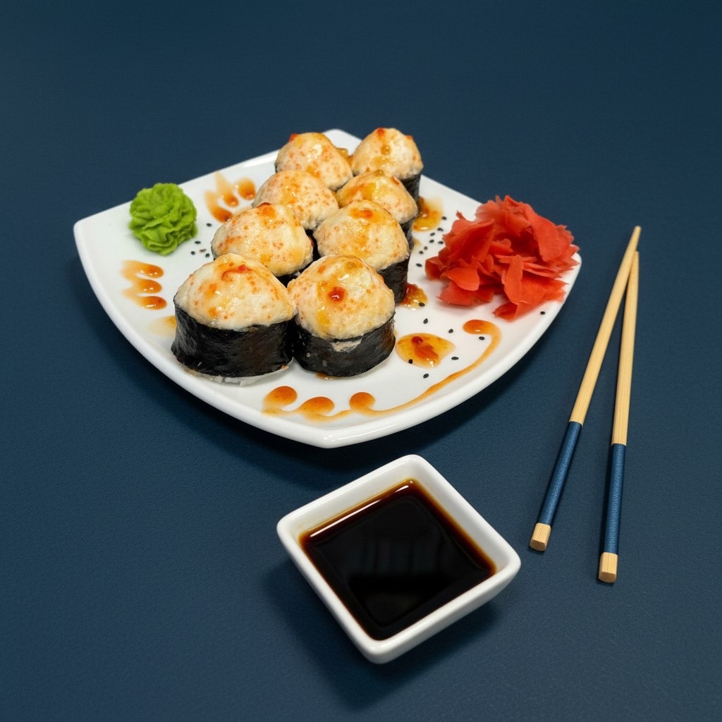 Ролл с фирменной слив. шапкой с креветкой