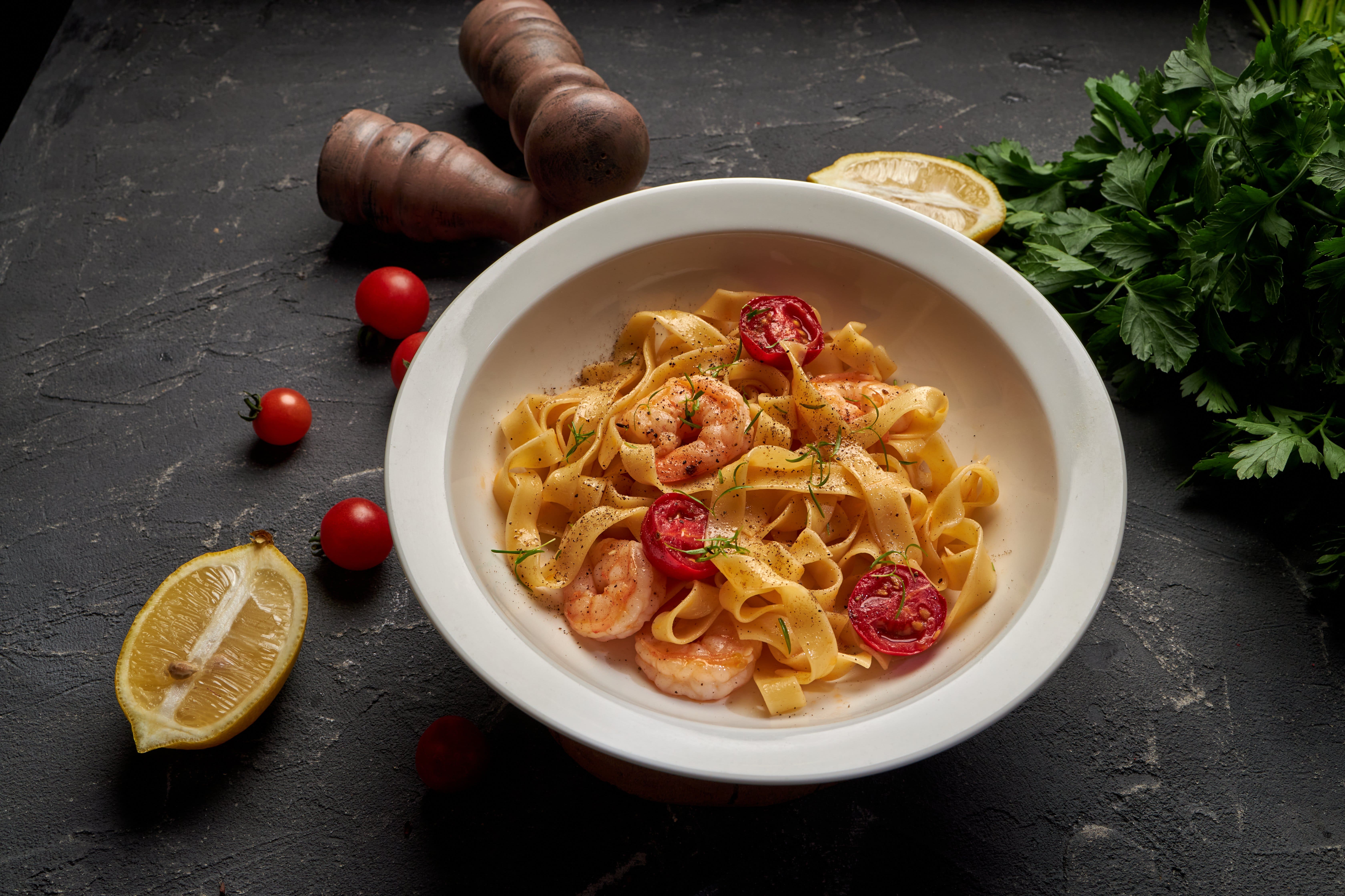 Феттучине с креветками