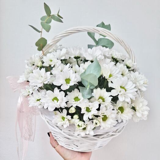 Композиция-корзинка «Ромашка» из ромашковидных хризантем