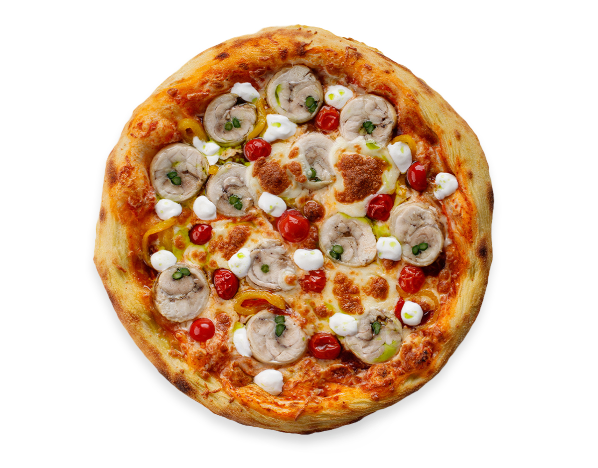 Пицца с  куриными рулетиками