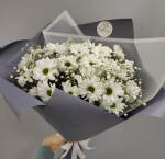 Букет 5 хризантем с гипсофилой