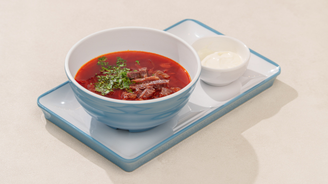 Борщ с говядиной и сметаной