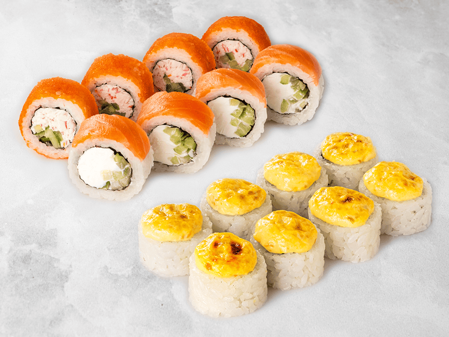 1/2 Филадельфия лайт + 1/2 Калифорния + Сырный лосось