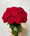 Букет из 25 красных роз, красивый букет цветов 50 см, букет живых цветов, Россия
