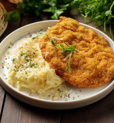 Шницель из свинины с картофельным пюре