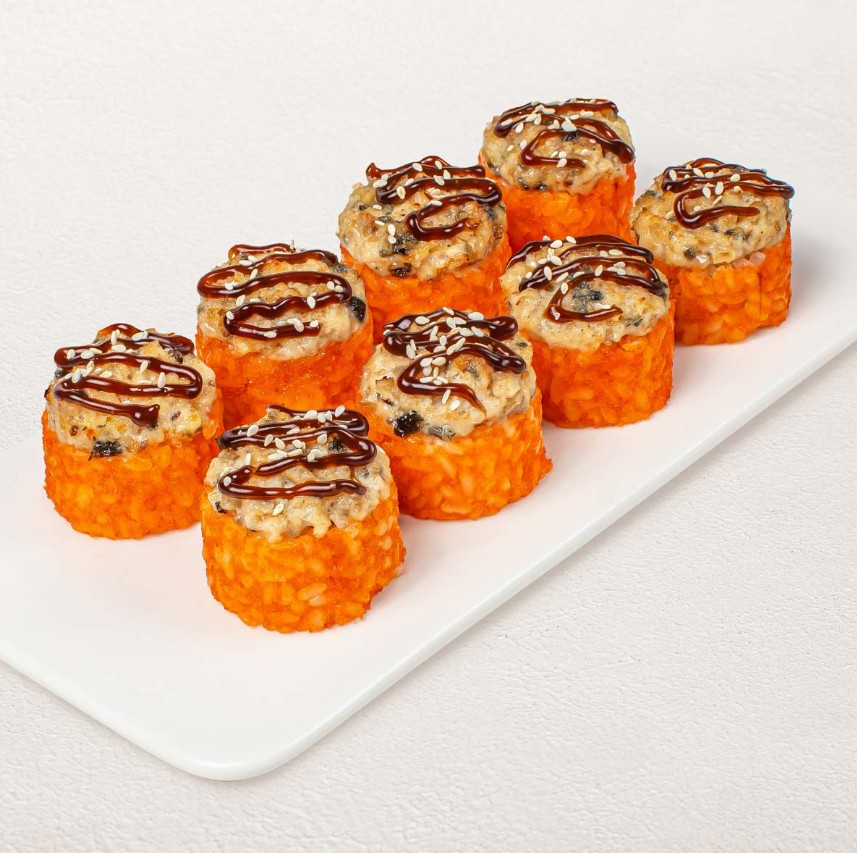 Запеченный с угрем и тигровой креветкой