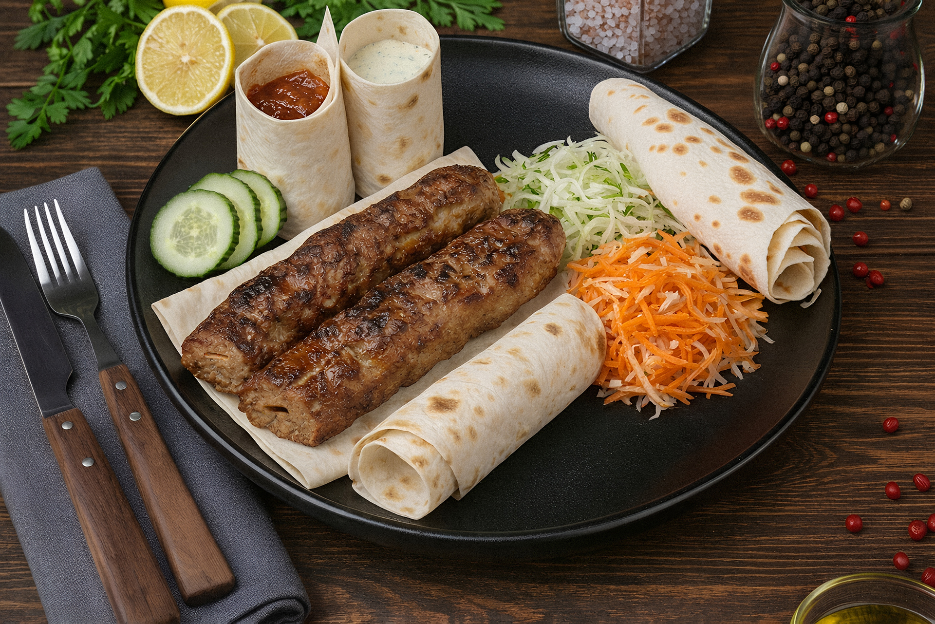 Люля-кебаб из свиной шеи и баранины