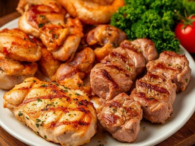 Баранина и куриное филе на углях