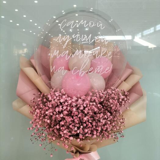 Букет "Маме" с гипсофилой и шариком