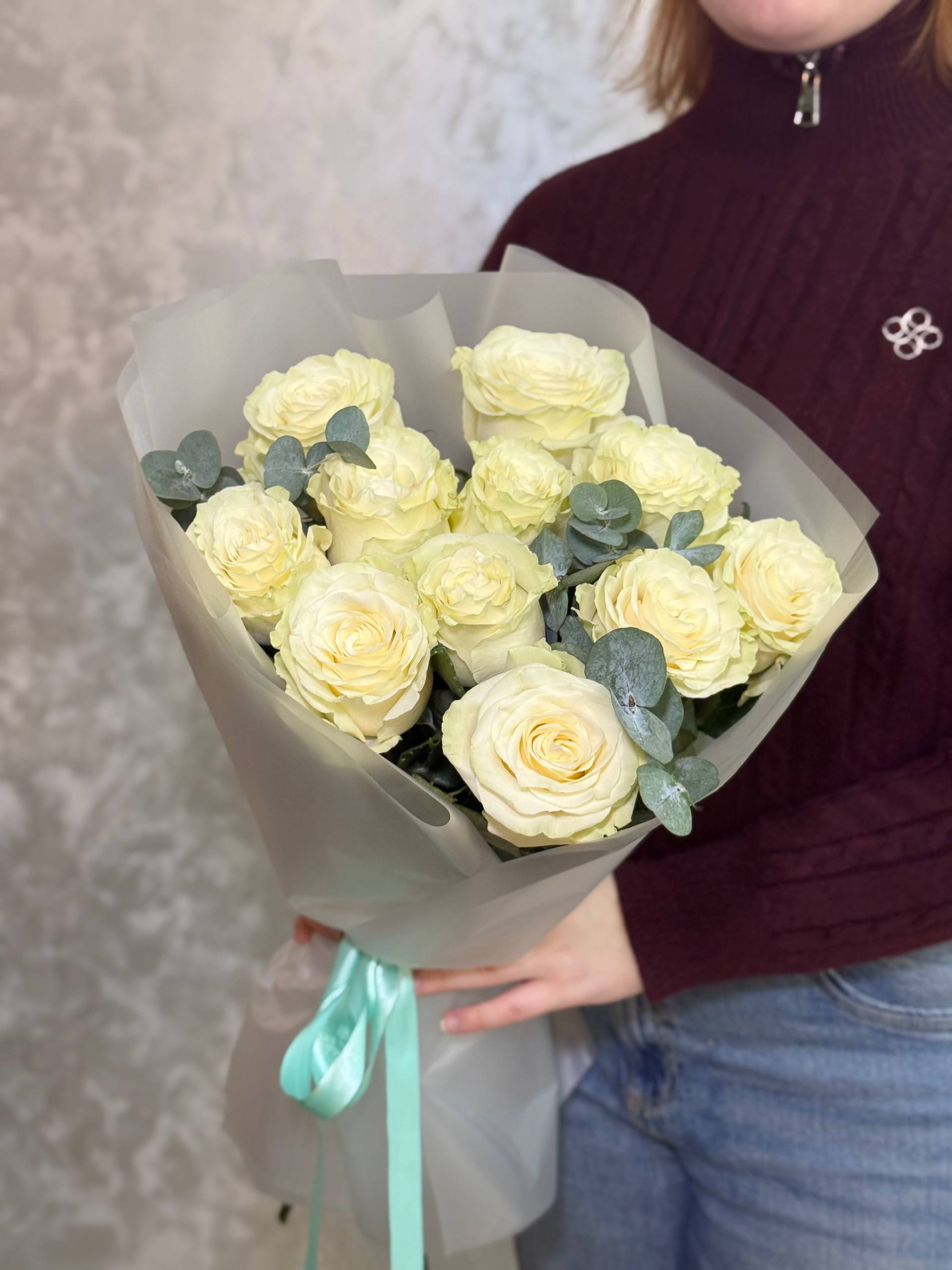 Дуо букет: Роза Мондиаль & Эвкалипт