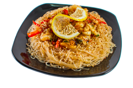 Фунчоза с морепродуктами в имбирном соусе