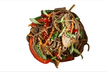 Лапша гречневая со свининой и овощами