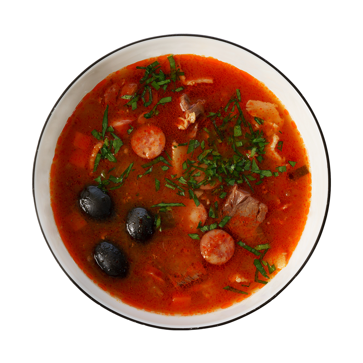 Солянка мясная на бочковых огурцах