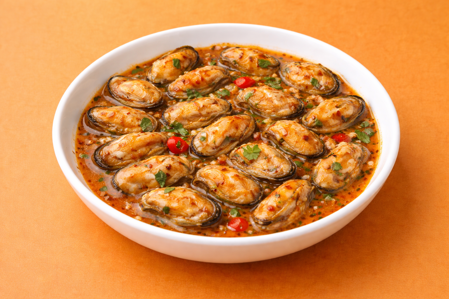 Мясо мидий в соусе Том Ям