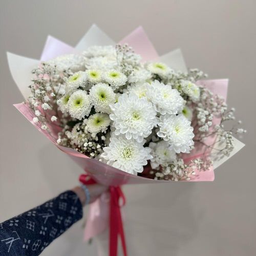 Букет цветов: хризантемы, Сантини, гипсофила (б1965)