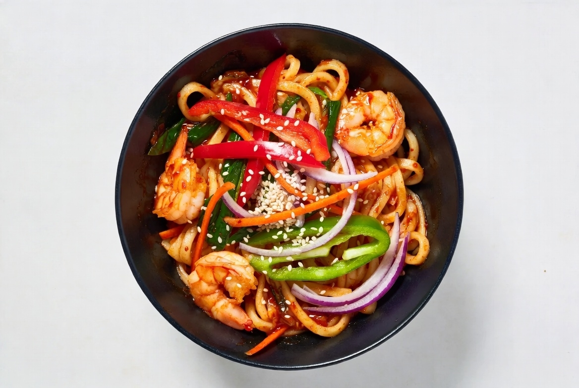 Удон с креветками в соусе Кимчи